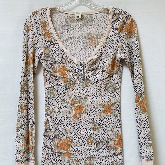 Free People Floral Button Cuff Thermal Blouse Womens Small Y2k Fairy Romantic - Picture 2 of 10